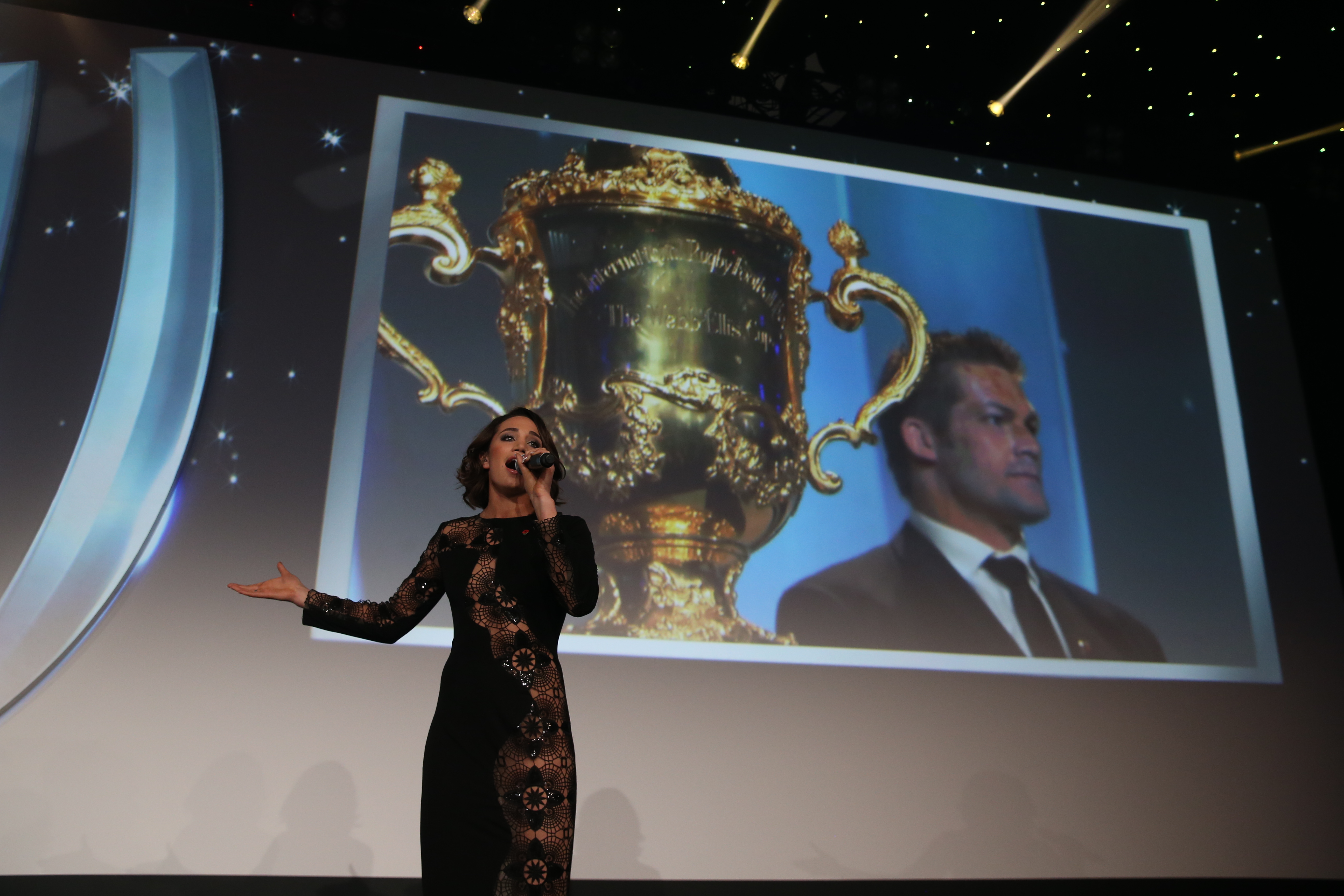 LONDON, ENGLAND - NOVEMBER 01: Singer Laura Wright entertains the guests during the World Rugby Awards 2015 at Battersea Evolution on November 1, 2015 in London, England. (Photo by Dave Rogers - World Rugby/World Rugby via Getty Images)