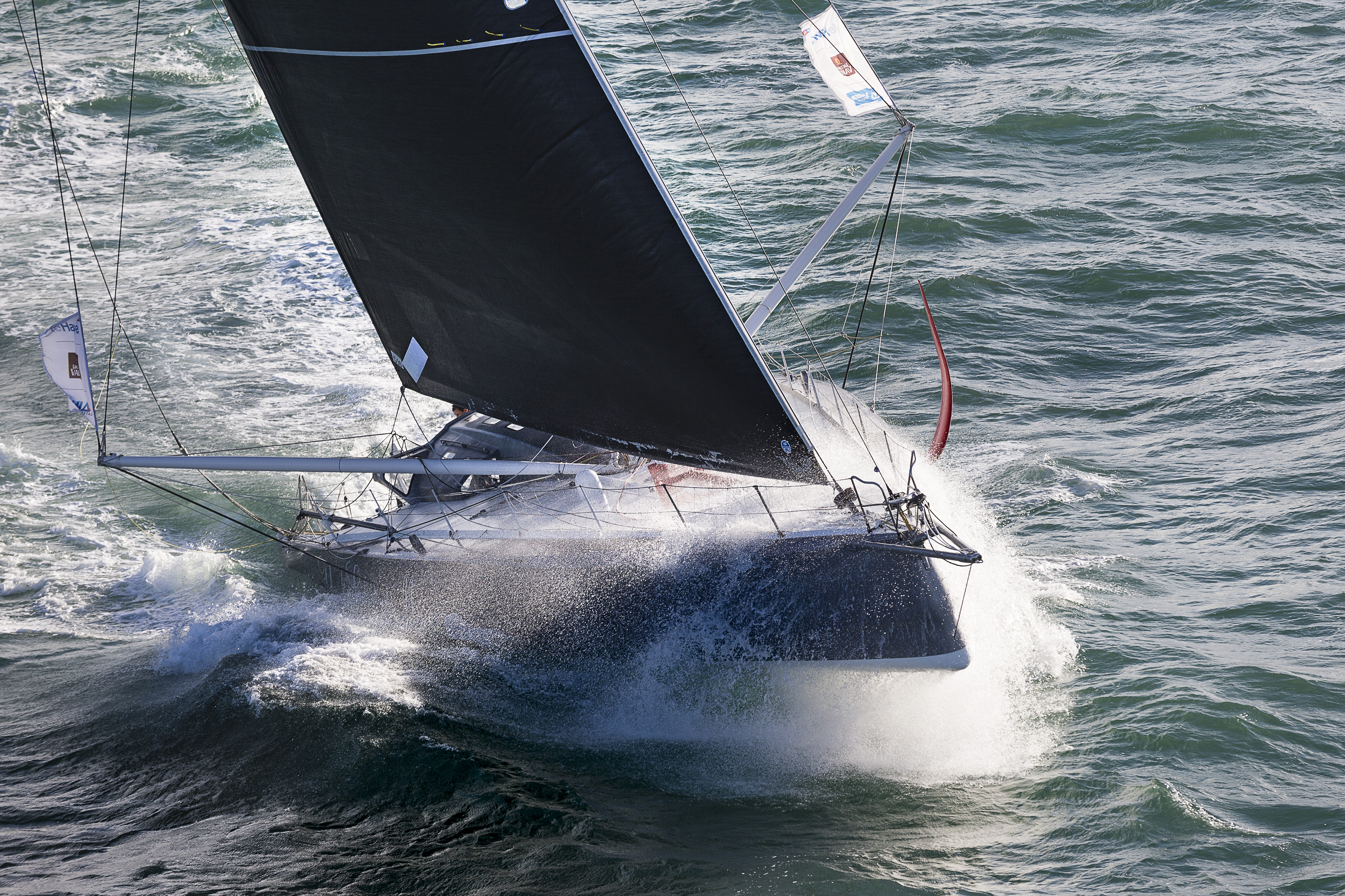 Malizia II, skippers Boris Herrmann and Thomas Ruyant during start of the Transat Jacques Vabre 2017, duo sailing race from Le Havre (FRA) to Salvador de Bahia (BRA) in Le Havre on November 5th, 2017 - Photo Jean-Marie Liot / ALeA / TJV17