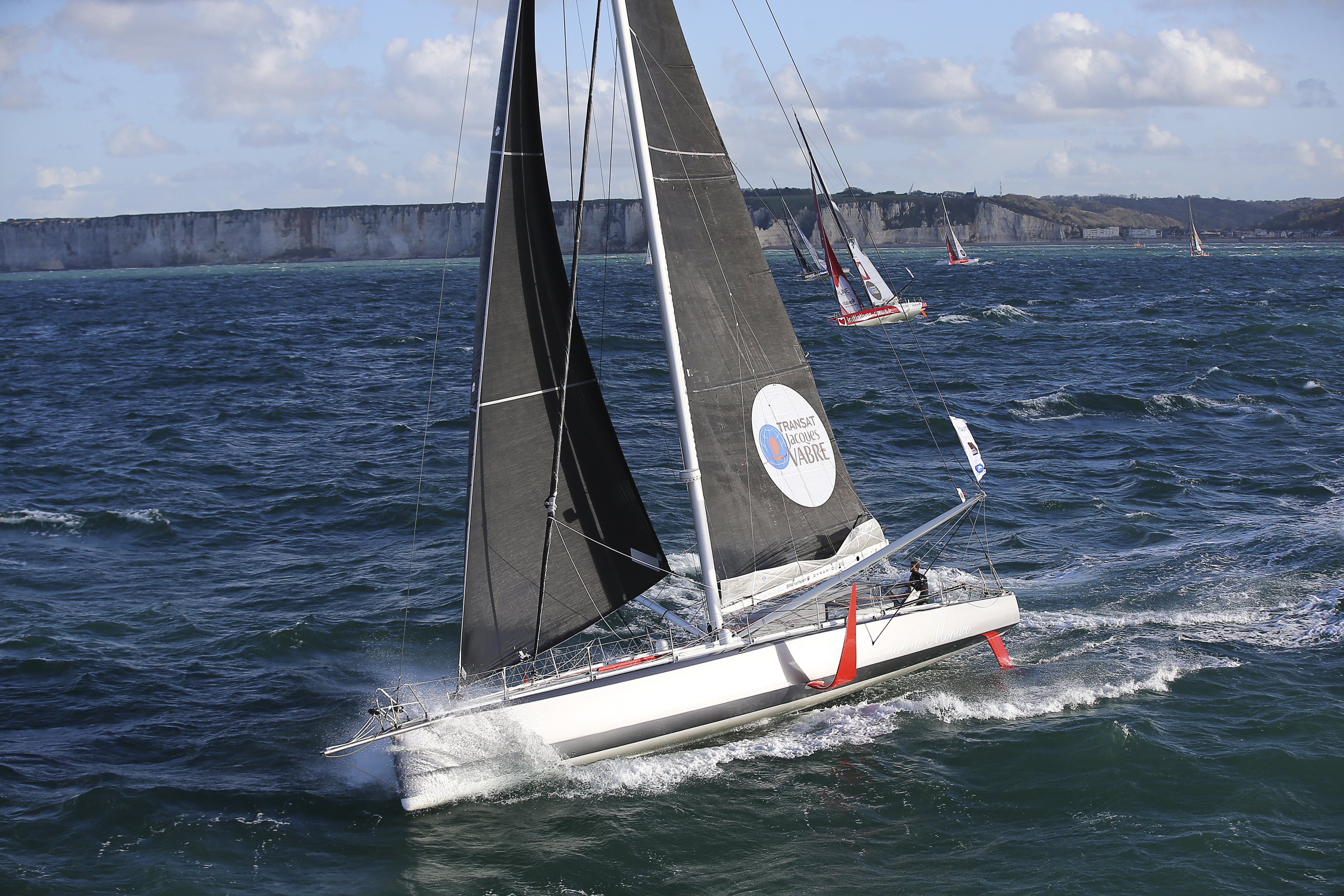 Malizia II, skippers Boris Herrmann and Thomas Ruyant during start of the Transat Jacques Vabre 2017, duo sailing race from Le Havre (FRA) to Salvador de Bahia (BRA) in Le Havre on November 5th, 2017 - Photo Jean-Marie Liot / ALeA / TJV17